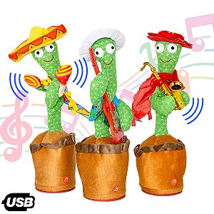 Cacto Dançante Musical Falante Dança Repete Brinquedo USB