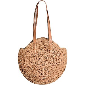Bolsa Redonda Palha Passeio Praia Forrada Caramelo