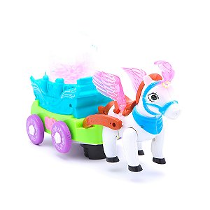 Brinquedo Carruagem Cavalinho Brilhante Luz Som Movimento
