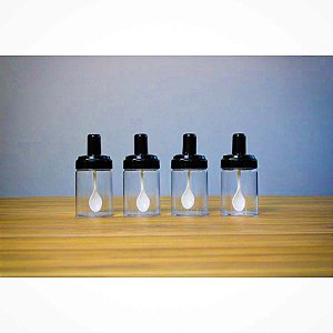 Porta Temperos Condimentos 4 Potes Colher Tampa Cozinha