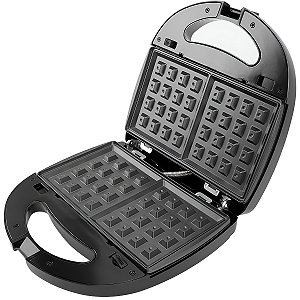 Máquina Waffles Antiaderente Compacta Portátil Preto