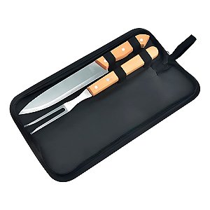 Kit Churrasco 2 Peças Garfo Faca Aço Inox Cabo Madeira
