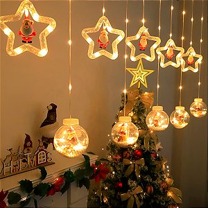Cordão LED Pisca Pisca Estrelas Globo Branco Quente