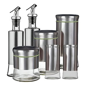 Conjunto 7 Peças Galheteiro Aço Inox Porta Condimentos