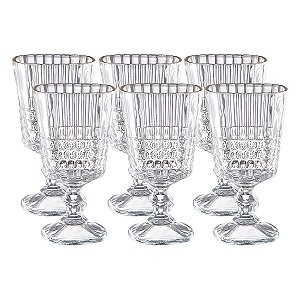 Conjunto 6 Taças de Vinho Vidro Listrado 360ml Bebida Jantar
