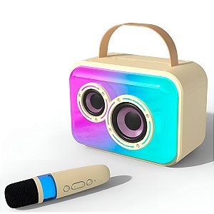 Caixa de Som Microfone Alto Falante Sem Fio Karaokê