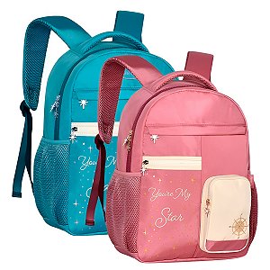 Mochila Escolar de Costas Fadas Glitter Juvenil Passeio