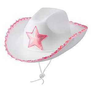 Chapéu Country Branco Estrela Festa Cowgirl Fantasia
