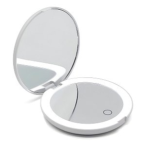 Espelho Redondo de Bolso Ampliação Luz LED Maquiagem