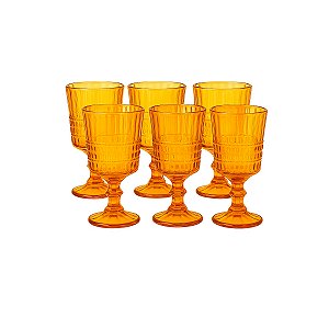 Conjunto 6 Taças de Vinho Vidro Listrado Âmbar Bebida