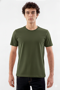 Camiseta Básica Masculina Gola Olímpica Malha Fio Algodão Orgânico Verde Jardim