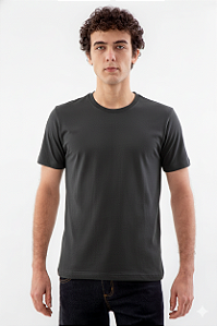 Camiseta Básica Masculina Gola Olímpica Malha Fio Algodão Orgânico Cinza Chumbo