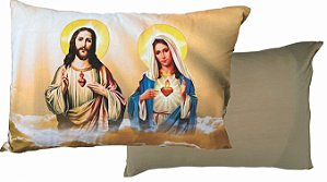Fronha Religiosa Capa de Travesseiro do Coração de Jesus e Maria