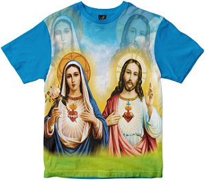 Camiseta Sagrado Coração de Jesus e Maria Rainha do Brasil