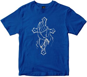 Camiseta Mãos e Terço azul Rainha do Brasil