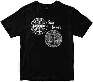 Camiseta São Bento com oração nas costas preta Rainha do Brasil