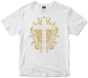 Camiseta Cruz de Jesus Cristo branca Rainha do Brasil
