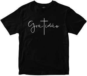 Camiseta Gratidão T em cruz preta Rainha do Brasil