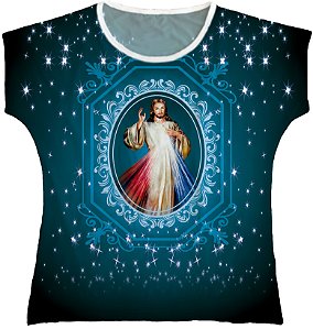 Blusa Feminina bata Jesus Misericordioso Rainha do Brasil