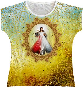 Blusa Feminina bata Jesus Misericordioso Rainha do Brasil