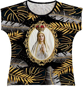 Blusa Feminina bata Nossa Senhora de Fátima Rainha do Brasil