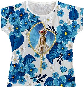 Blusa Feminina bata Nossa Senhora de Fátima Rainha do Brasil