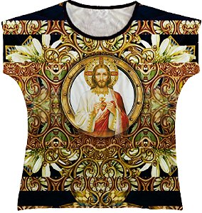 Blusa Feminina bata Sagrado Coração de Jesus Rainha do Brasil