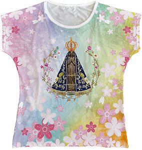 Blusa Feminina bata Nossa Senhora Aparecida Rainha do Brasil