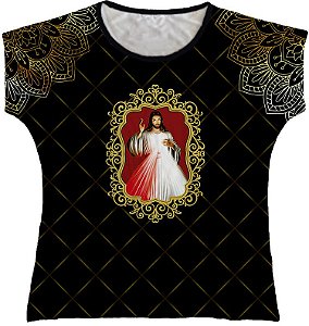 Blusa Feminina bata Jesus Misericordioso Rainha do Brasil