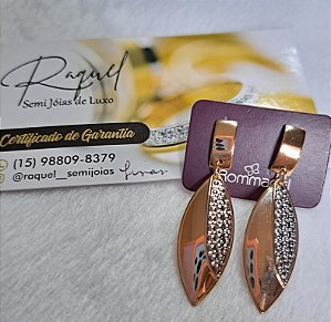 Brinco Rommanel Folha, Dourado e Aplique em Rodhium