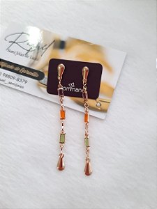 Brinco Rommanel  Folheado a Ouro 18k, com Zircônias Coloridas.