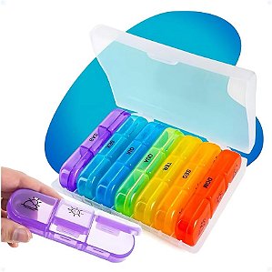 Porta Comprimidos Estojo Caixa Organizadora Porta Comprimido Caixa Porta Remédio Organizador Semanal de Comprimidos E Suplementos, PREMIUM (Colorido)