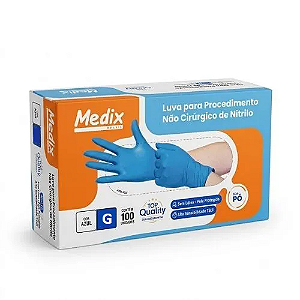 Luva de Procedimento Não Cirúrgico em Nitrilo Azul Sem Pó – Medix (Tamanho G)
