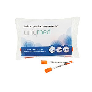 Seringa para Insulina com Agulha Estéril 0,5ml 31g da Uniqmed - Pacote 10 Unidades