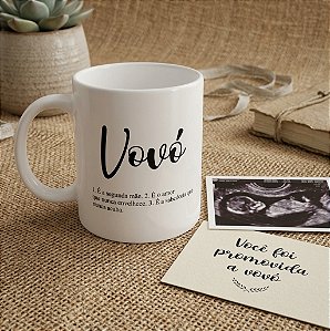 Caneca Personalizada Revelação Anúncio de Gravidez Promovido a Vovô, Vovó, Titio, Titia