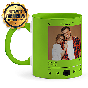 Caneca Personalizada Foto e Música I nas Cores Verde ou Branca I em Cerâmica 325ml