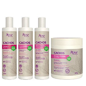 Kit Apse Cachos Shampoo e Condicionador e Ativador e Gelatina
