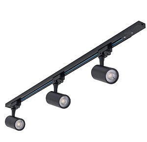 KIT TRILHO ELETRIFICADO LLUM PRETO BARRA 1MT + 3 SPOTS 7W 3000K BIV 2 ANOS DE GARANTIA