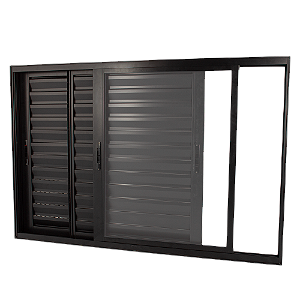 JANELA VENEZIANA ALUMINIO BLACK EXCELLENCE 100X150X12 S/GRADE 3 FOLHAS MOVEIS