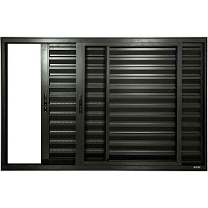 JANELA VENEZIANA CRV ALUMINIO BLACK NOBRE 100X150X10CM S/GRADE 3 FOLHAS MOVEIS