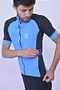 Camisa de Ciclismo Manga Curta Performance Azul/Preto Masculina