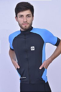 Camisa de Ciclismo Manga Curta Performance Preto/Azul Masculina