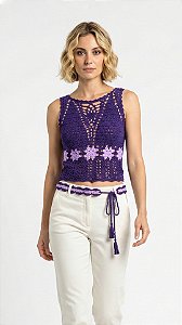 Cropped de Crochê Flor Lilás com Cinto em Harmonia!