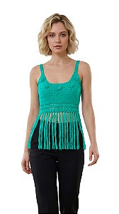 Cropped de Crochê Estilo Regata com Franjas.