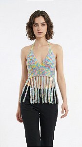 Cropped de Crochê, Modelo com Franjas Alongadas na Barra!