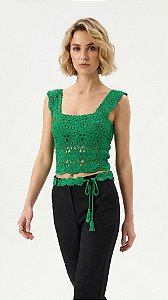 Cropped Artesanal, Verde Esmeralda, Com Cinto na Mesma Cor!