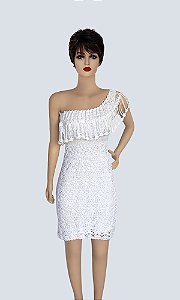 Vestido de Crochê, Branco, Modelo Um Ombro Só!