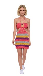 Vestido de Crochê Coral com Listras Coloridas!