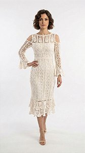 Vestido de Crochê Off White, Elegância Atemporal!