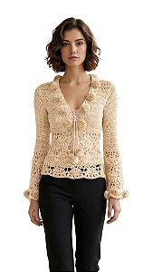 Blusa de crochê com delicados pompons, modelo exclusivo Krafiti!